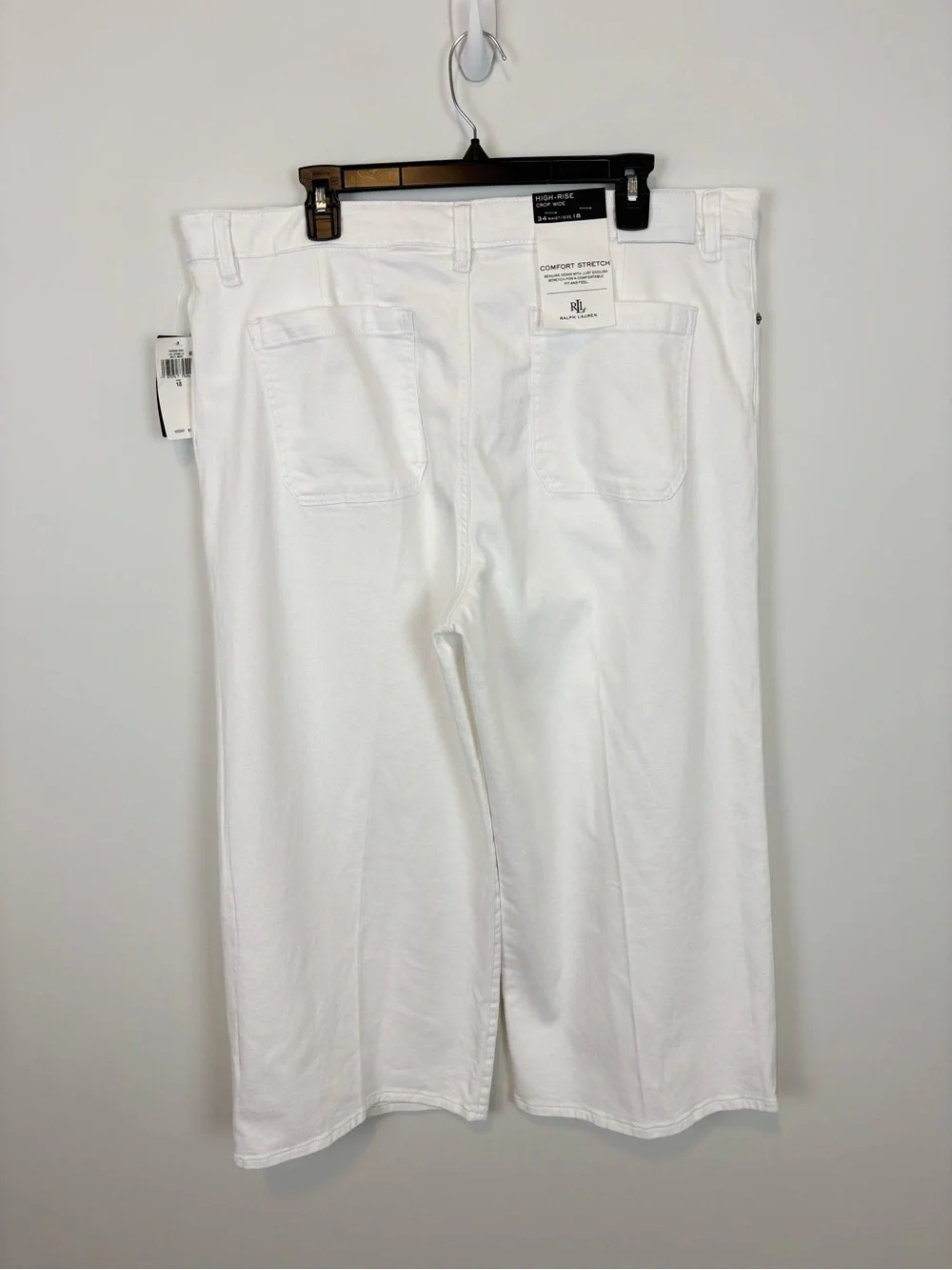 Lauren Ralph Lauren High-Rise Wide-Leg Cropped Jeans in White Wash Size 18